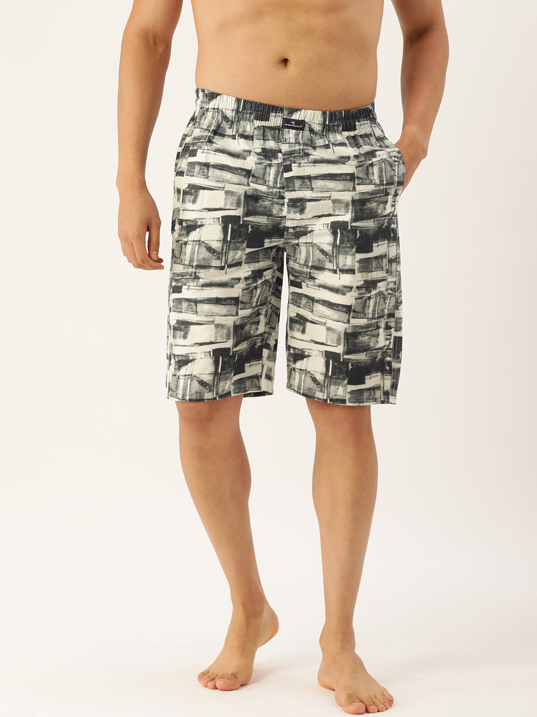 The Indian Garage Co Men Off-White & Black Printed Pure Cotton Boxers 1120-BXR10-12