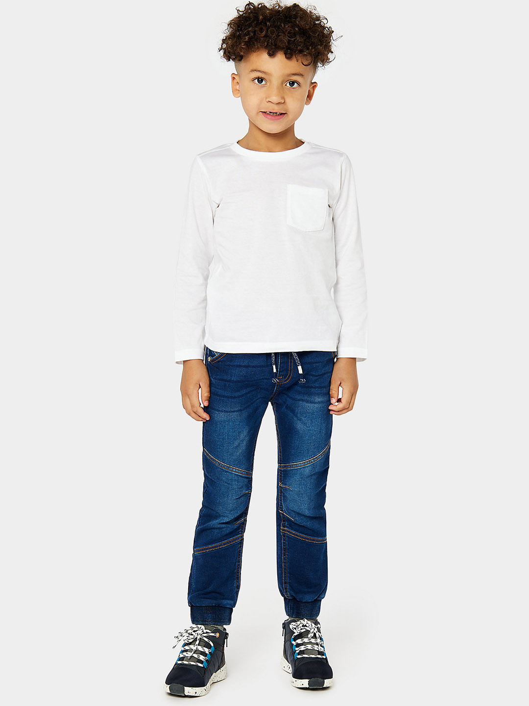 mothercare Boys Blue Jogger Mid-Rise Clean Look Stretchable Panel Details Jeans