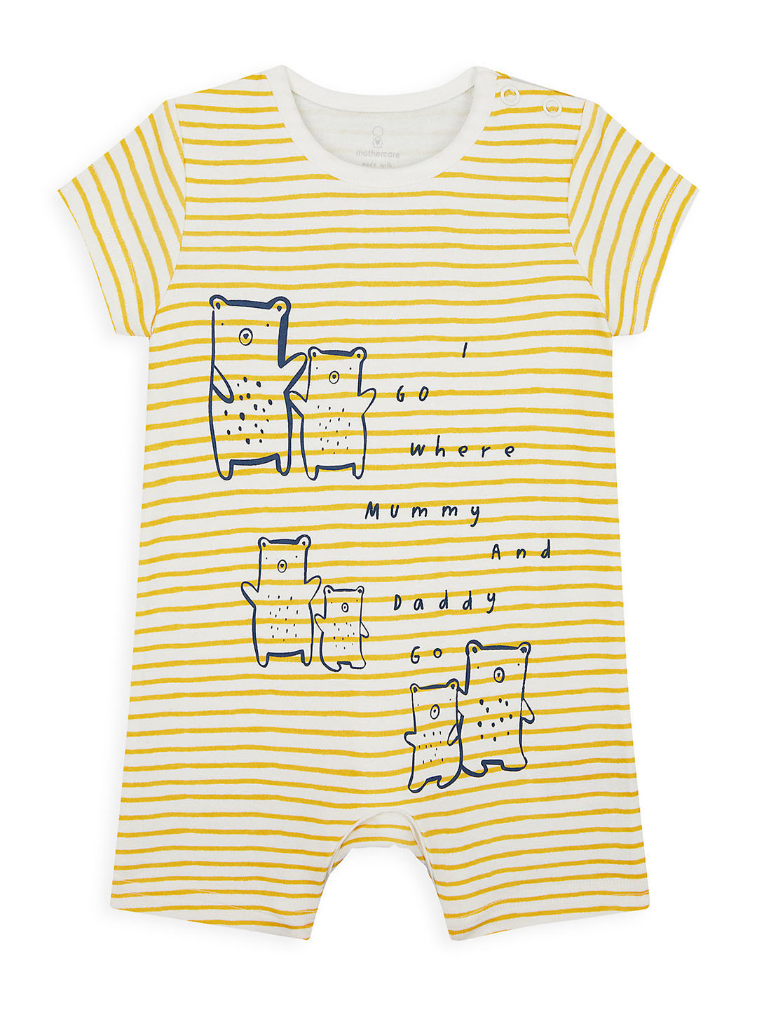 mothercare Infant Boy Yellow Striped with Typography Print Pure Cotton Romper
