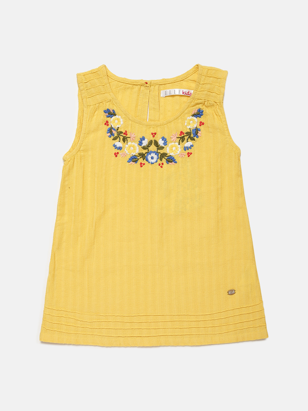 ELLE Girls Lime Yellow & Green Floral Embroidered A-Line Top
