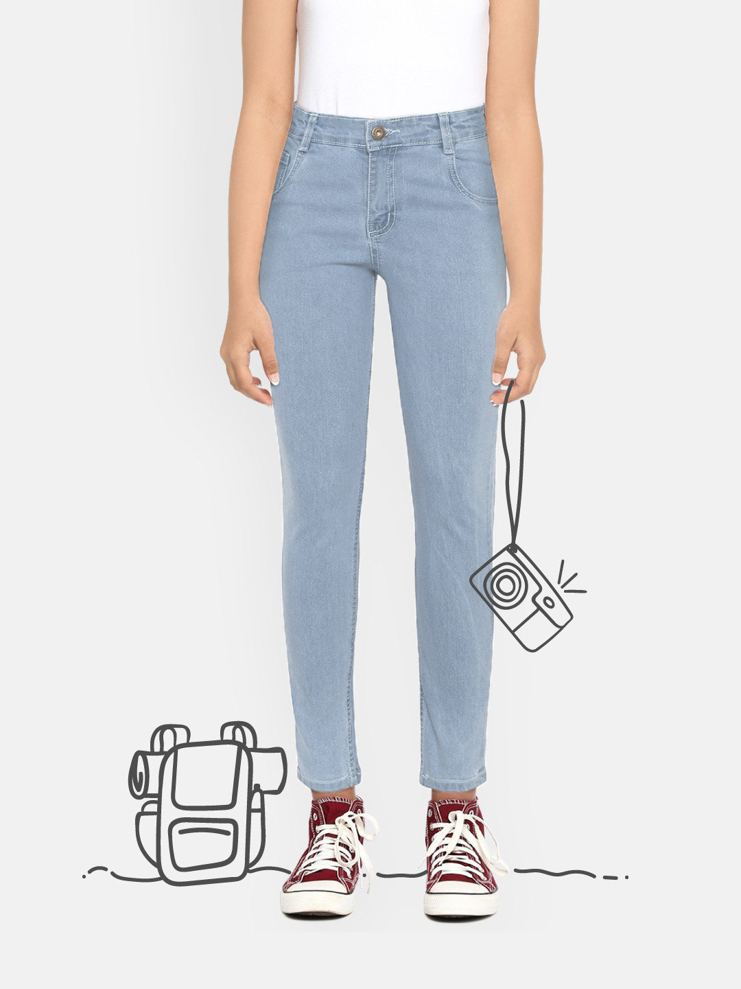 YK Girls Blue Washed Stretchable Jeans