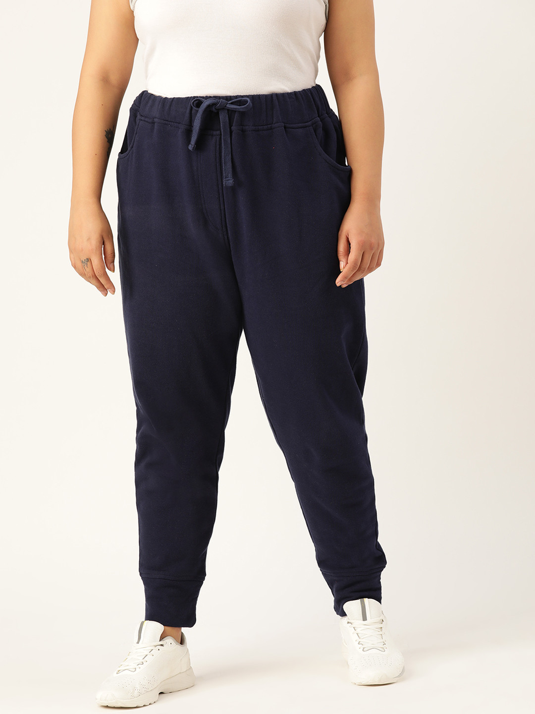Rute Women Plus Size Navy Blue Straight Fit Solid Joggers
