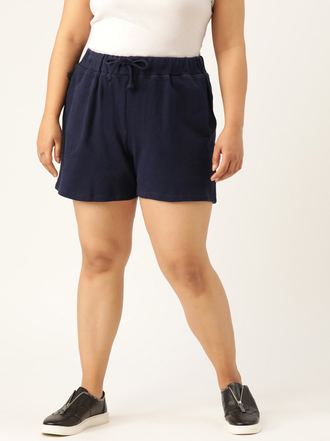 Rute Women Plus Size Navy Blue Solid Slim Fit Regular Shorts