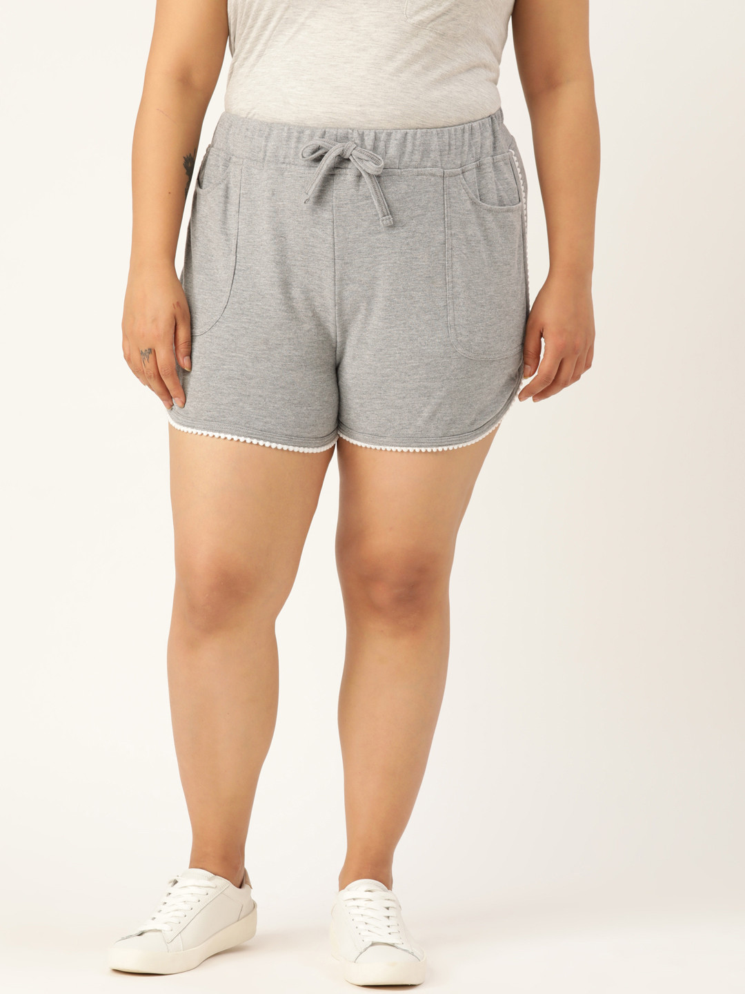 Rute Women Plus Size Grey Melange Solid Slim Fit Regular Shorts