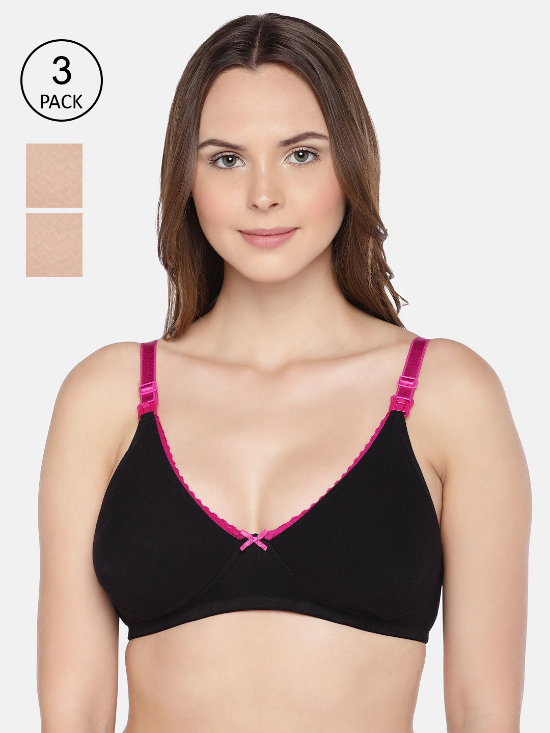 Inner Sense Black & Nude-Coloured Solid Non-Wired Non Padded Maternity Bra IMB003D_3D_3C