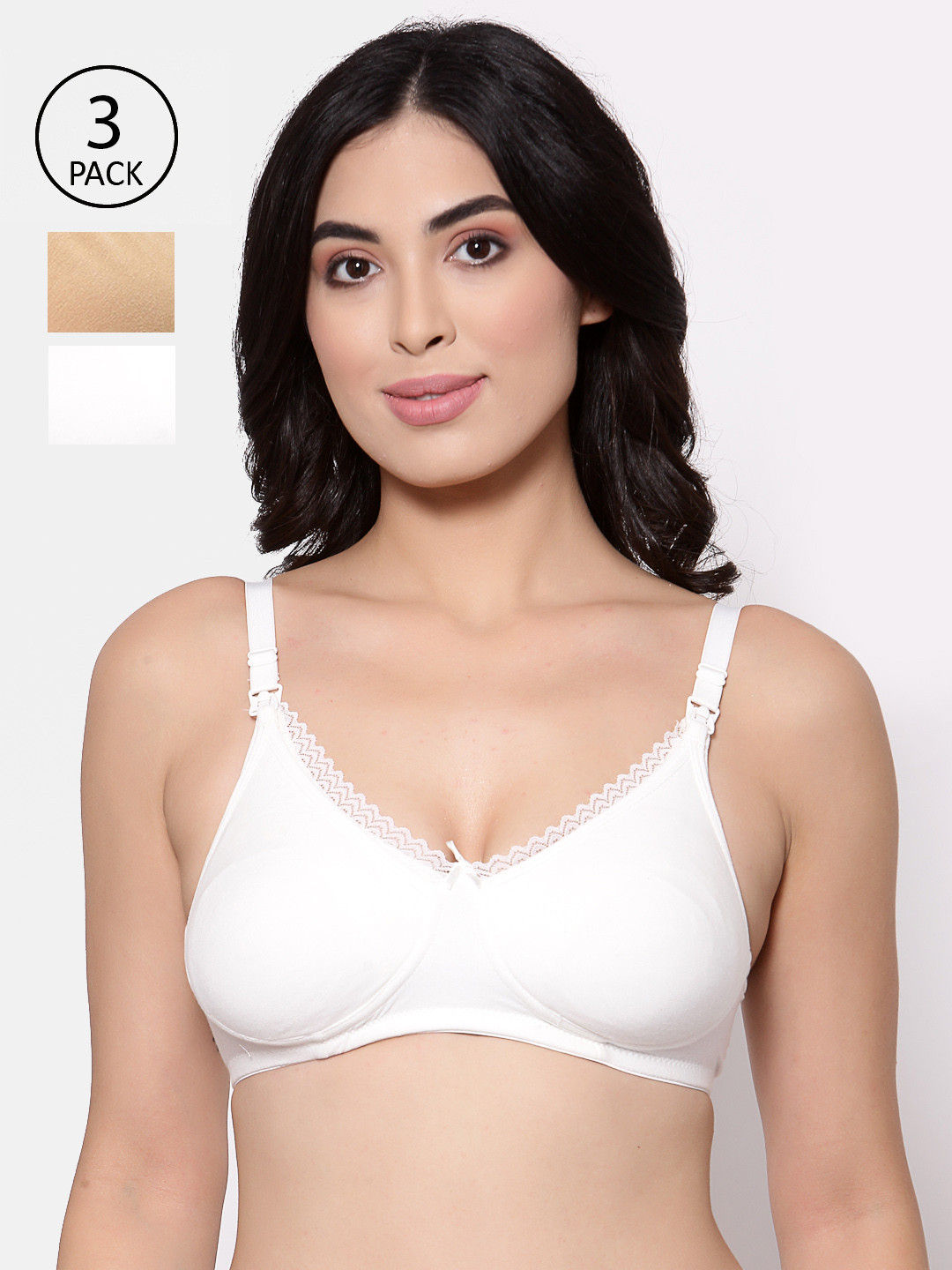 Inner Sense Beige & Cream-Coloured Solid Non-Wired Non Padded Maternity Bra Pack of 3