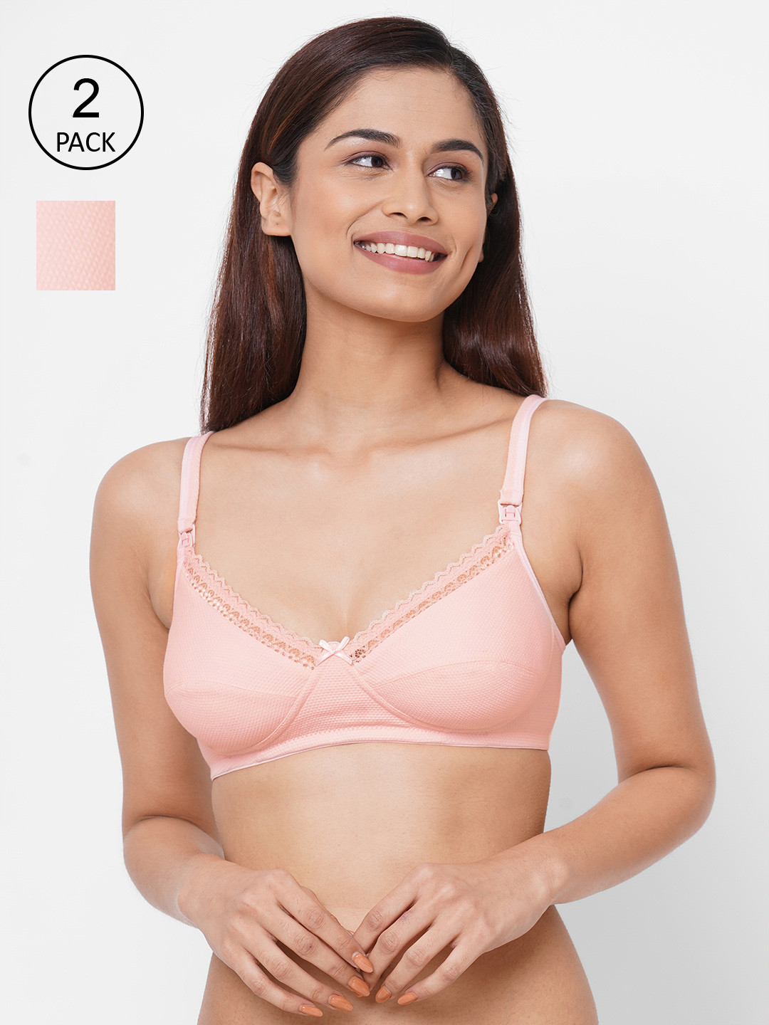 Inner Sense Pink Solid Non-Wired Non Padded Maternity Bra Pack of 2