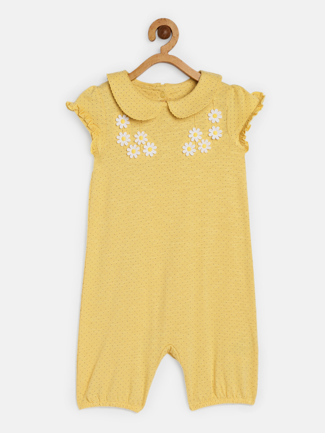 mothercare Infant Girl Yellow Polka Dot Print Peter Pan Collar Pure Cotton Romper