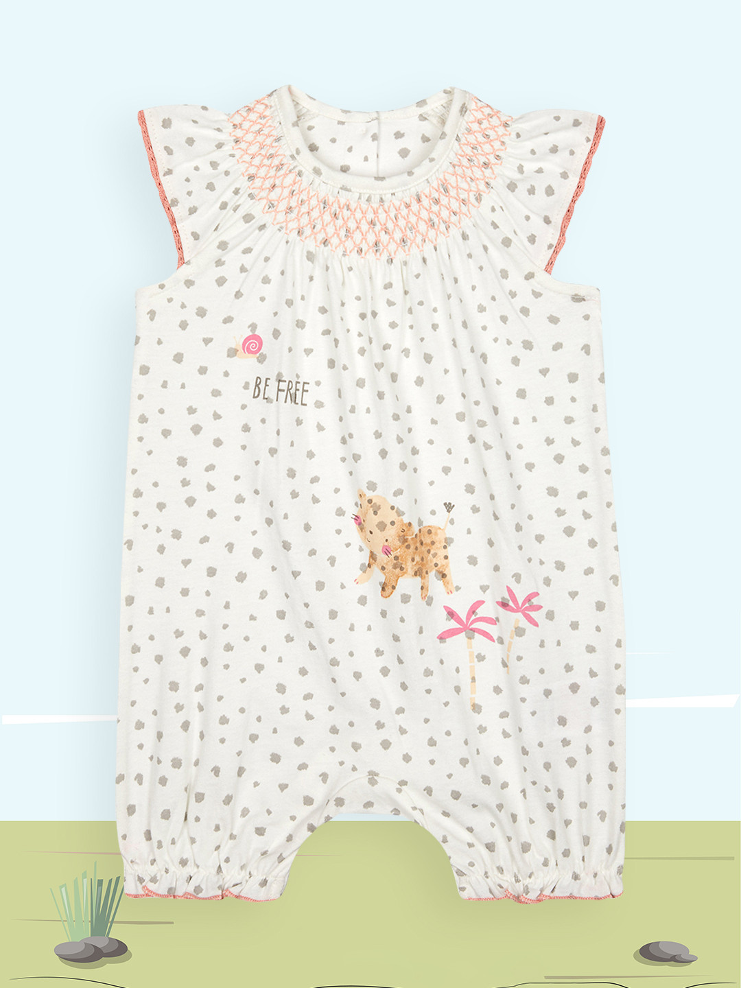mothercare Infant-Girls Cream Printed Romper