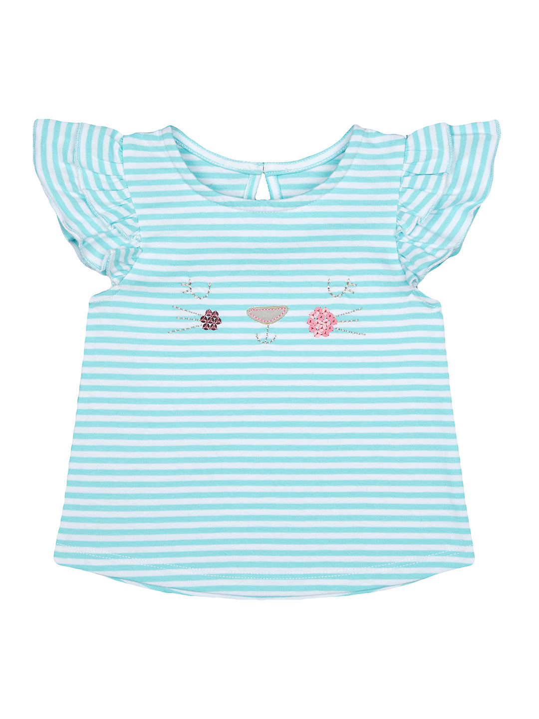 mothercare Girls Blue Striped Cat Embroidery Regular Top