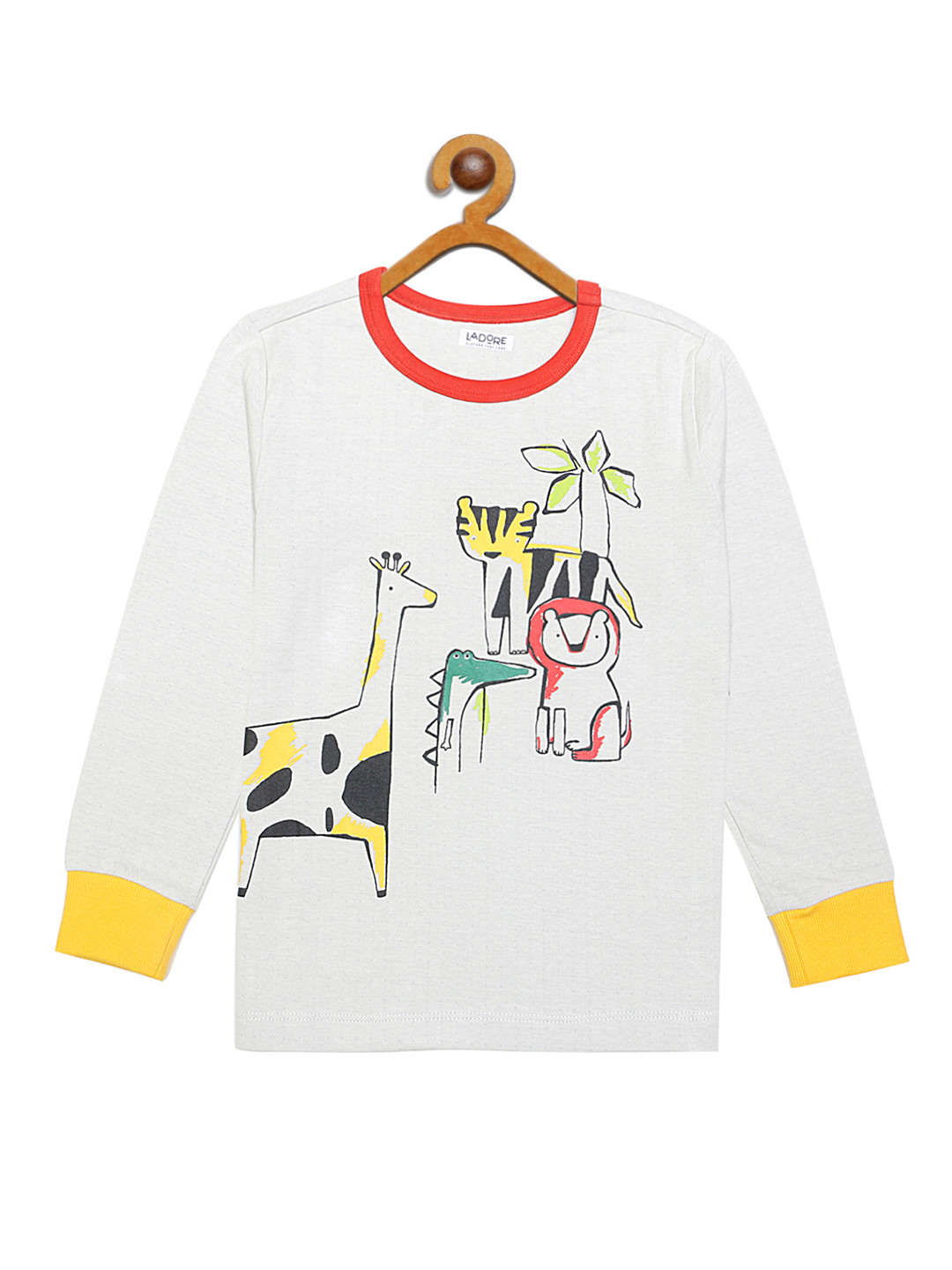 LAdore Unisex Kids Cream-Coloured Printed Round Neck T-shirt