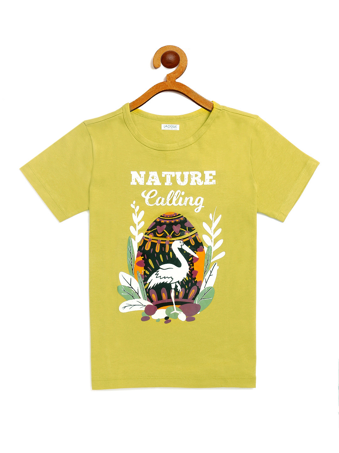 LAdore Unisex Kids Lime Green Printed Round Neck Cotton Pure Cotton T-shirt