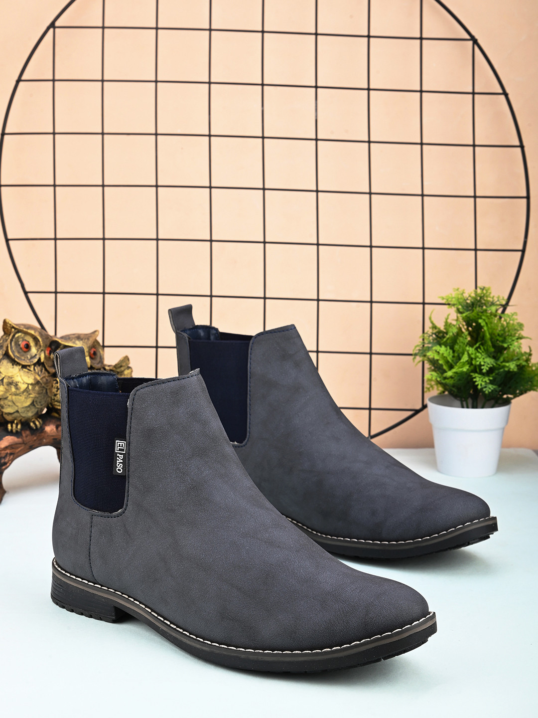 El Paso Men Blue Solid Mid-Top Flat Boots