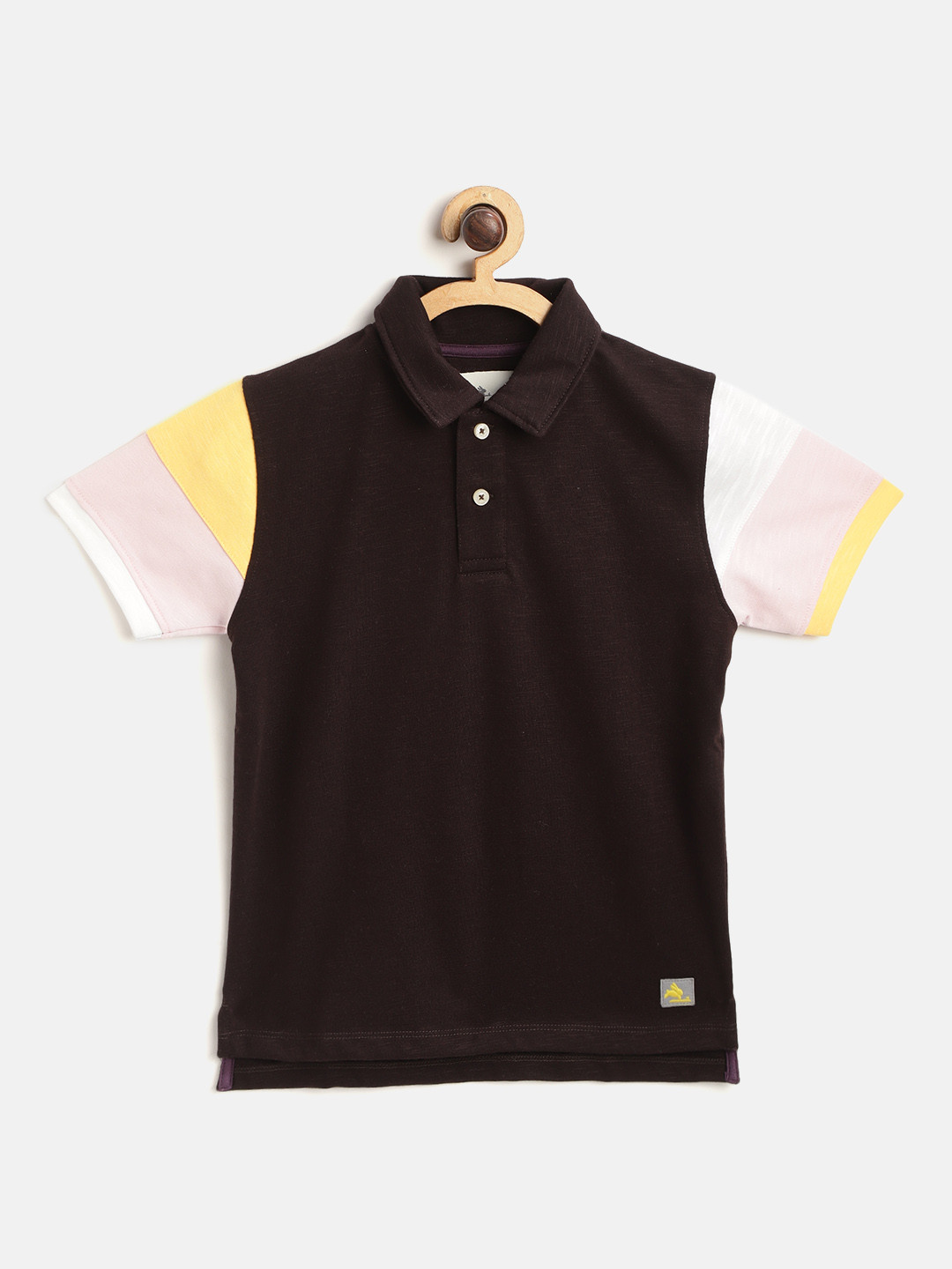 Cherry Crumble Boys Coffee Brown & Pink Solid Polo Collar T-shirt
