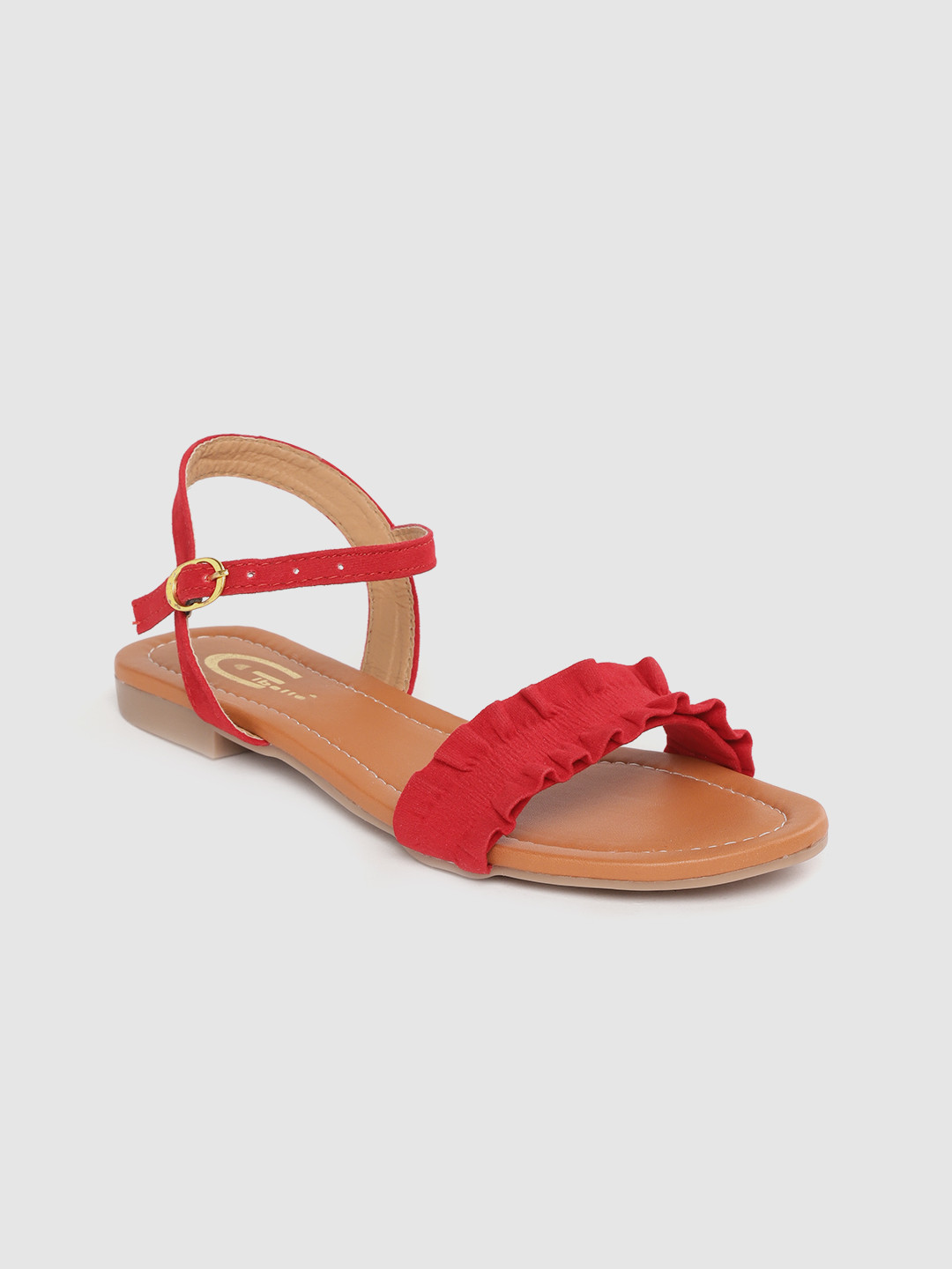 Gibelle Women Red Solid Ruched Suede Finish Open Toe Flats