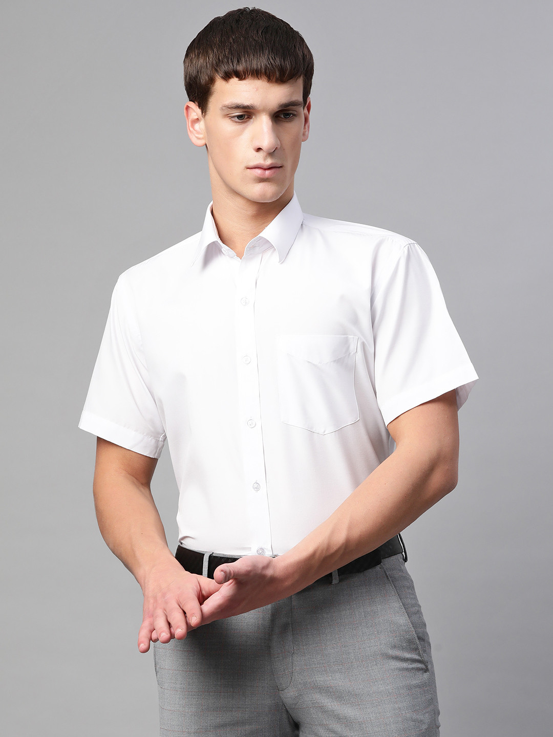 English Men Olive Green Slim Fit Solid Formal Shirt