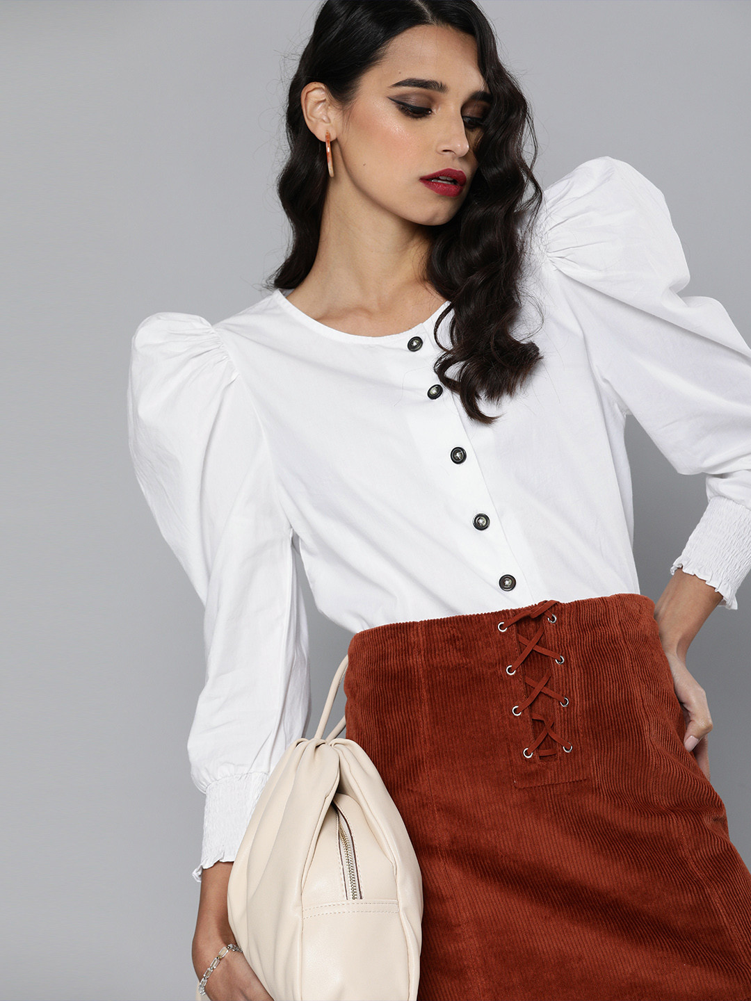 Scoup Women White Solid Power Shoulder Regular Top