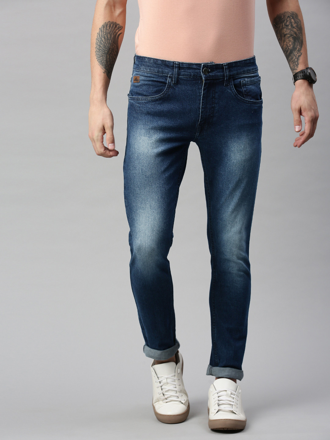 WROGN Men Blue Slim Fit Mid-Rise Clean Look Stretchable Jeans