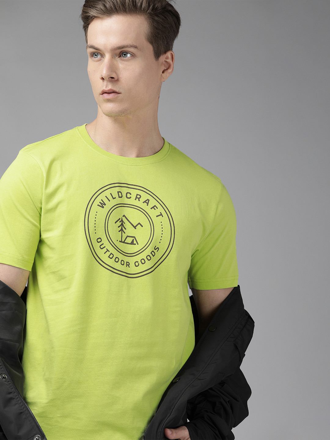 Wildcraft Men Lime Green Printed Off Active Crew 6 Round Neck Pure Cotton T-shirt
