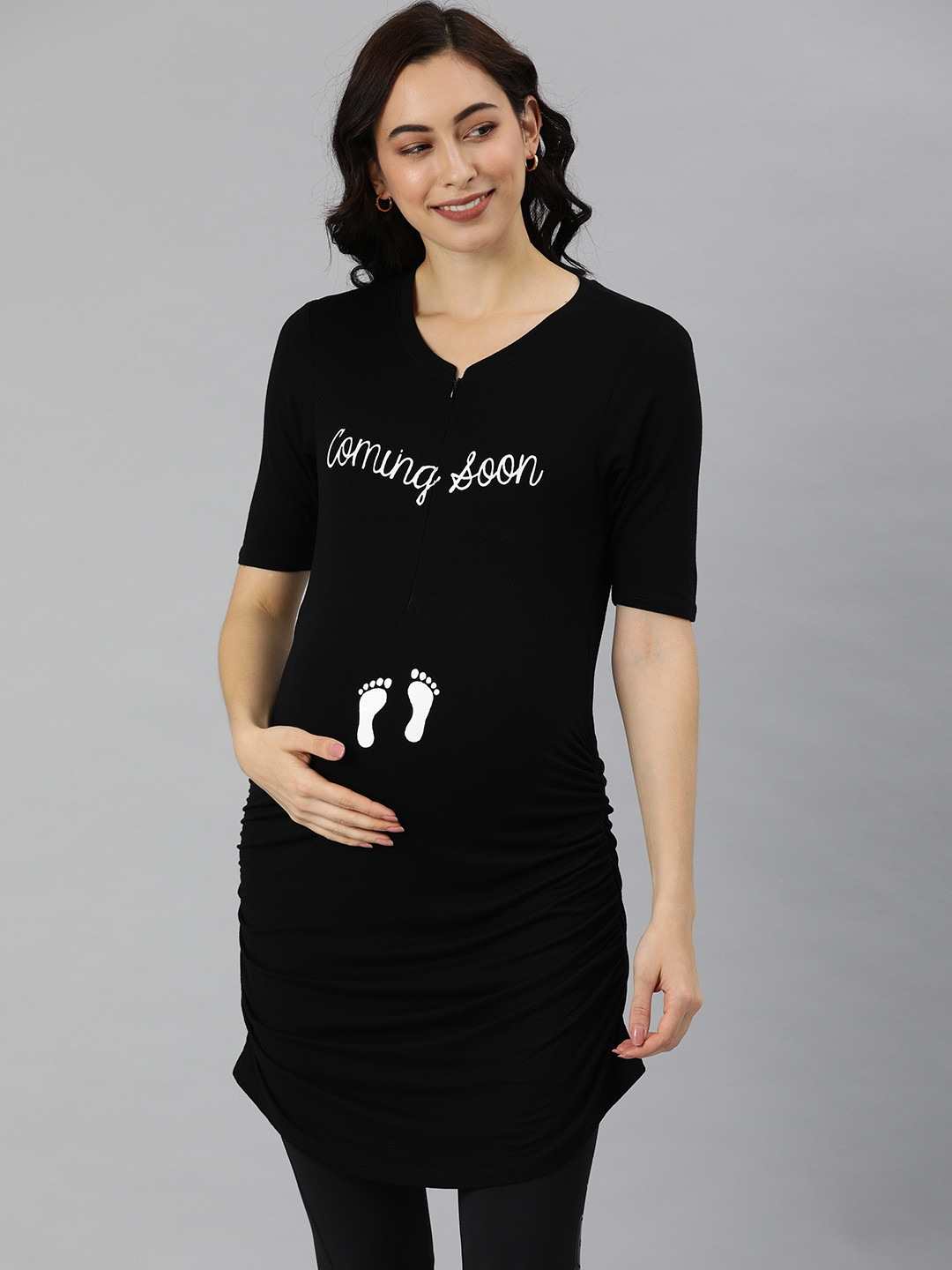 Blush 9 Maternity Women's Black & White Printed Maternity Tunic