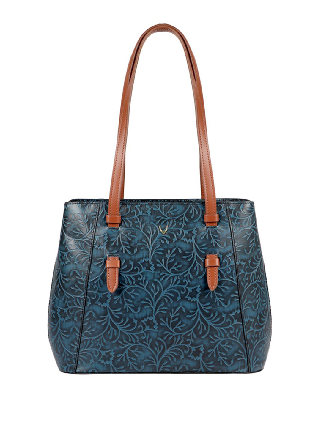 Hidesign Blue Self Design Leather Shoulder Bag