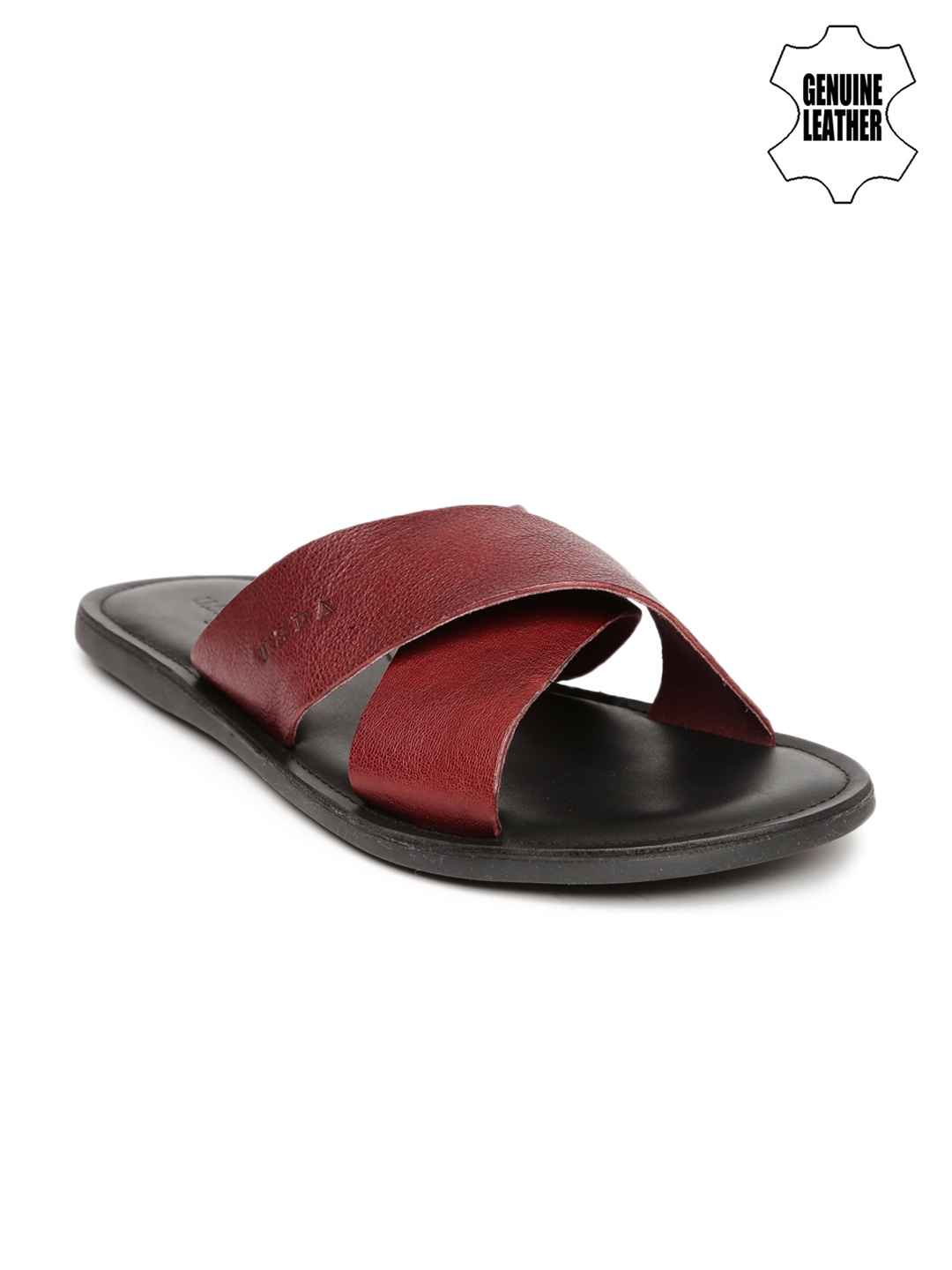 Buy U.S. Polo Assn. Men Maroon Genuine Leather Sandals Sandals