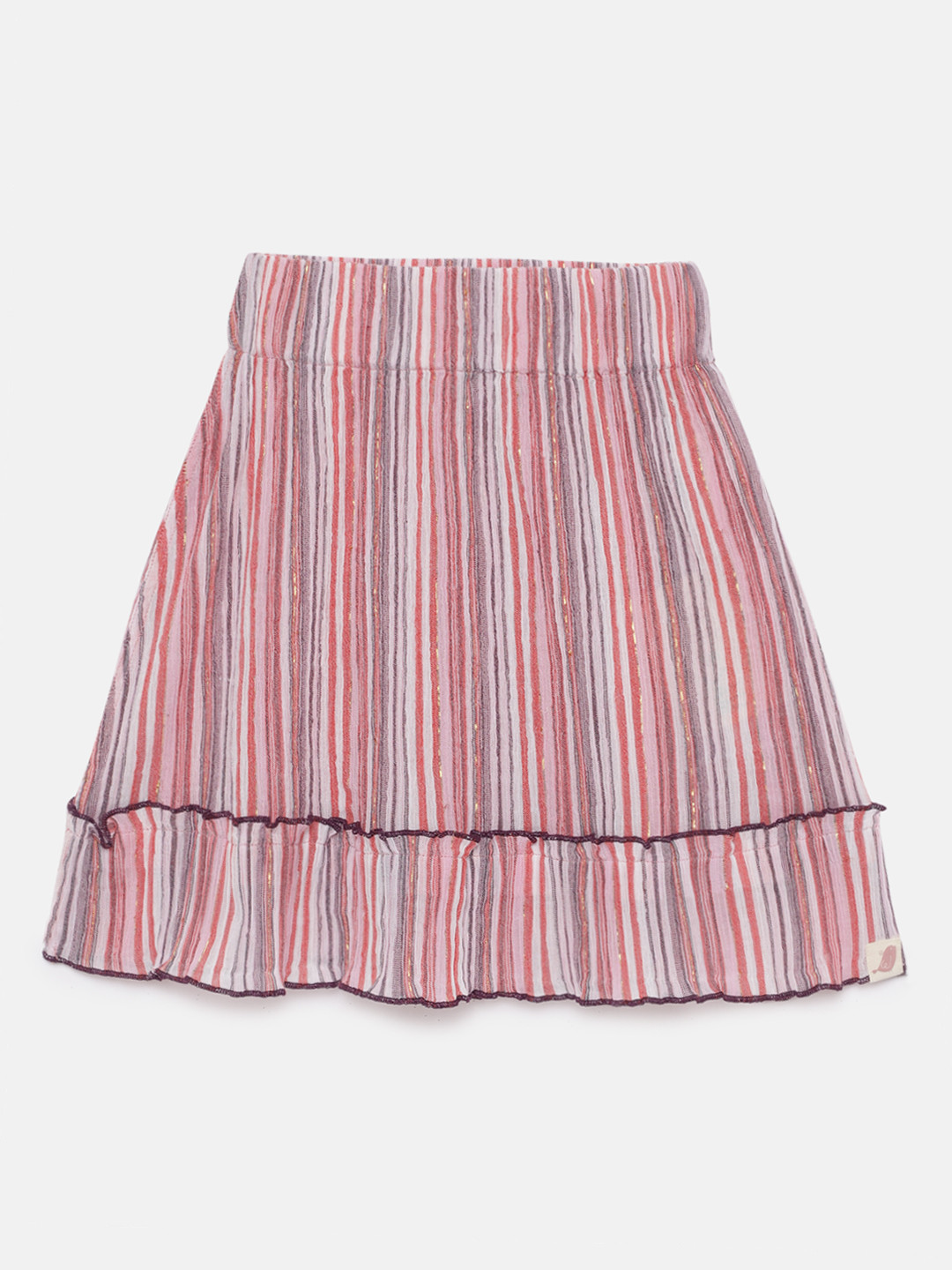 SOFIE & SAM Girls Pink & Orange Striped A-Line Crinkled Midi Skirt