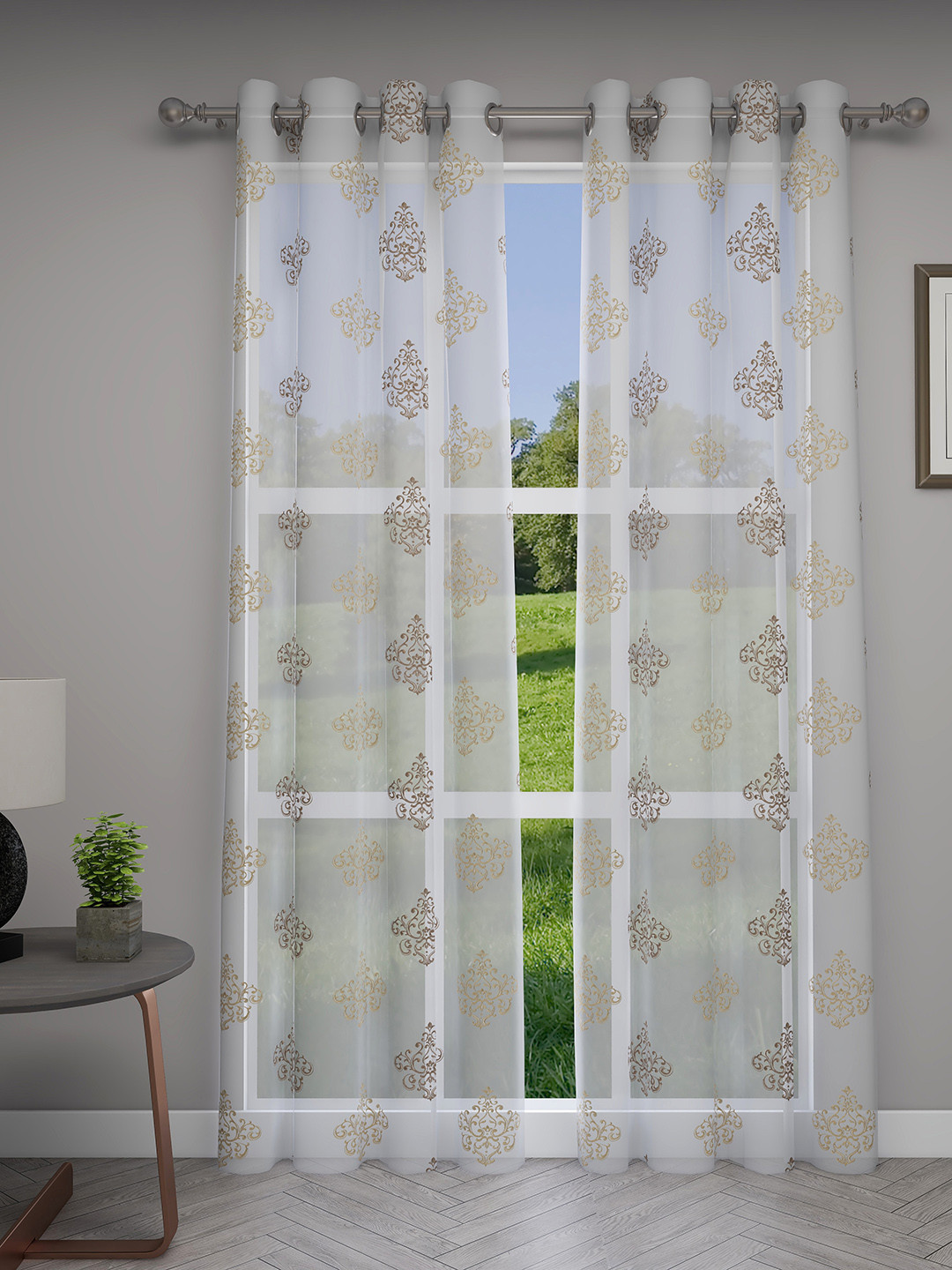 GM White & Beige Set of 2 Curtains
