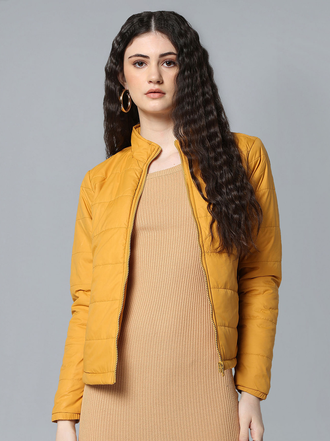 Flying Machine Women Yellow Solid Puffer Jacket
