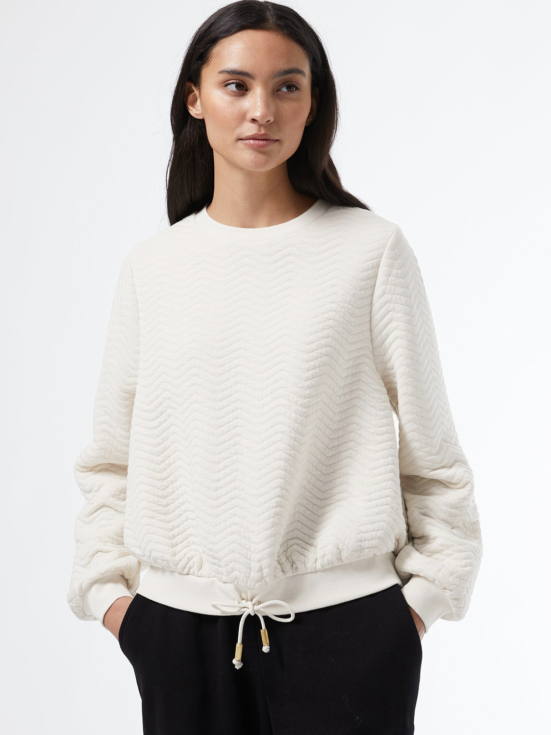 DOROTHY PERKINS Women White Petite Chevron Patterned Sweatshirt