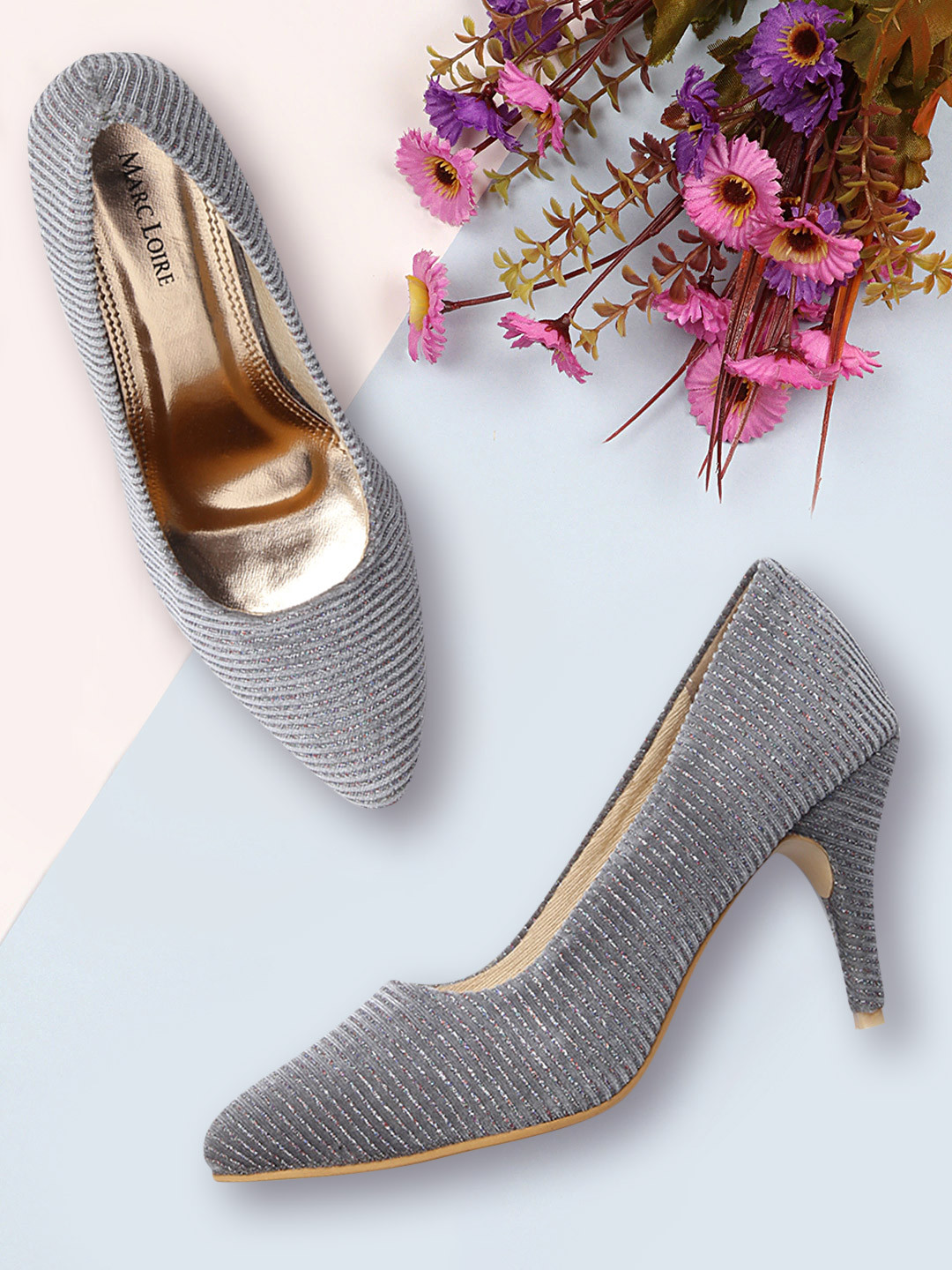 Marc Loire Women Grey Woven Design Pumps