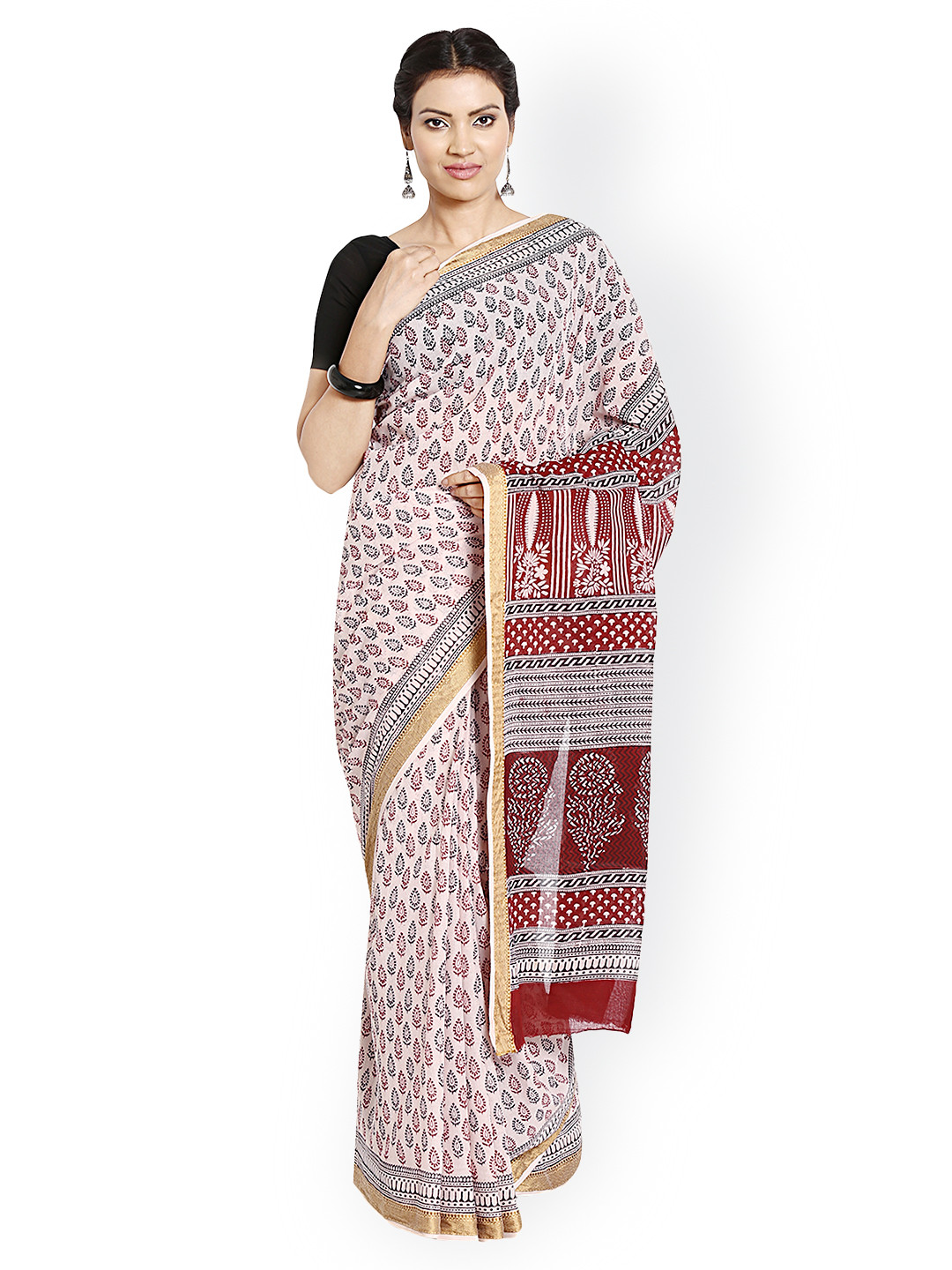 Kalakari India Pink Bagh Handblock Print Handcrafted Cotton Sustainable Saree