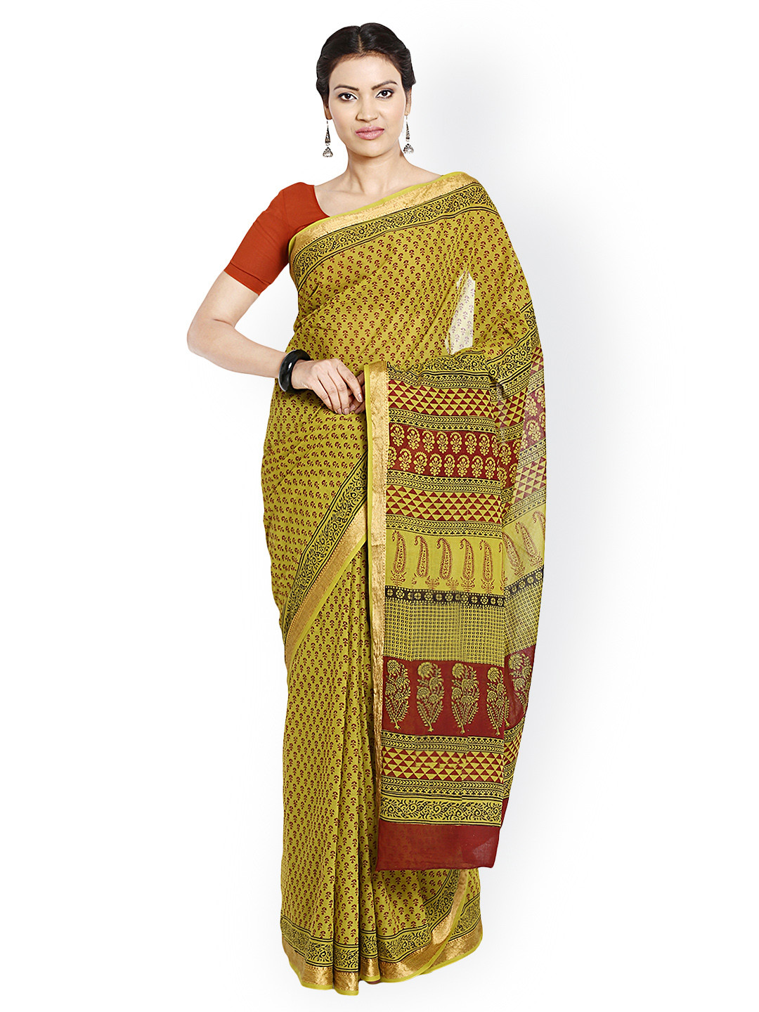 Kalakari India Green Bagh Handblock Print Handcrafted Cotton Sustainable Saree