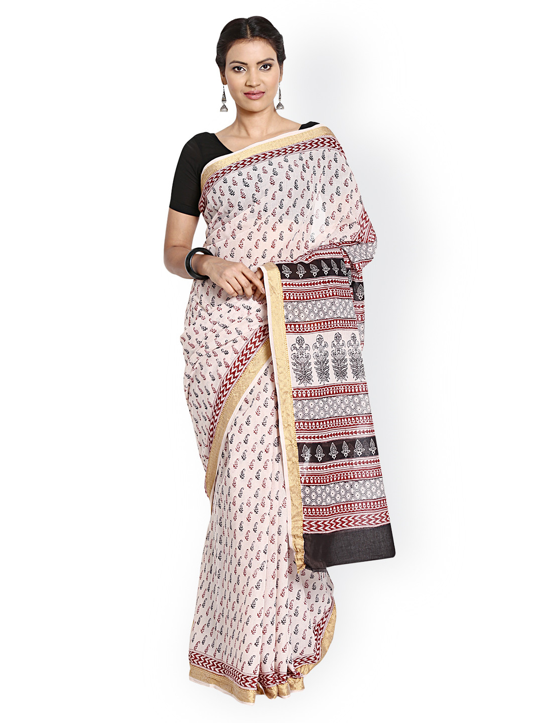 Kalakari India Pink Bagh Handblock Print Handcrafted Cotton Sustainable Saree