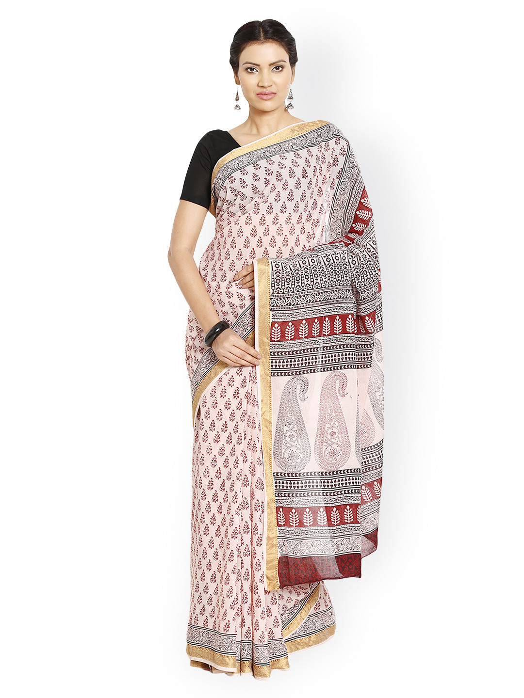 Kalakari India Pink Bagh Handblock Print Handcrafted Cotton Sustainable Saree