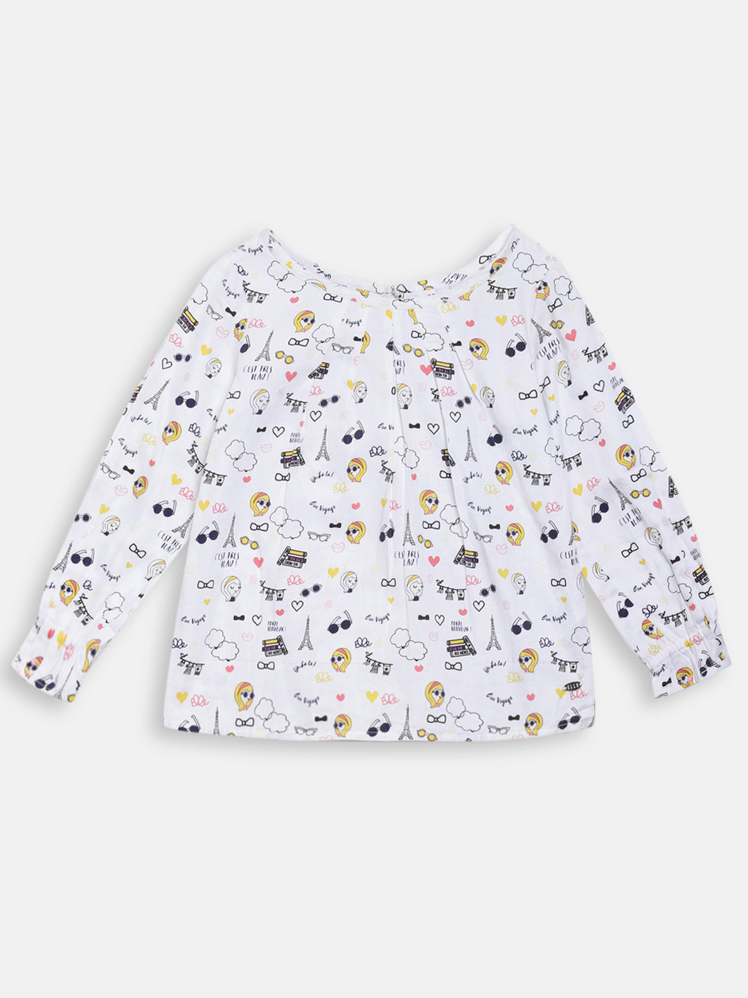 ELLE White Printed Bishop Sleeves Top