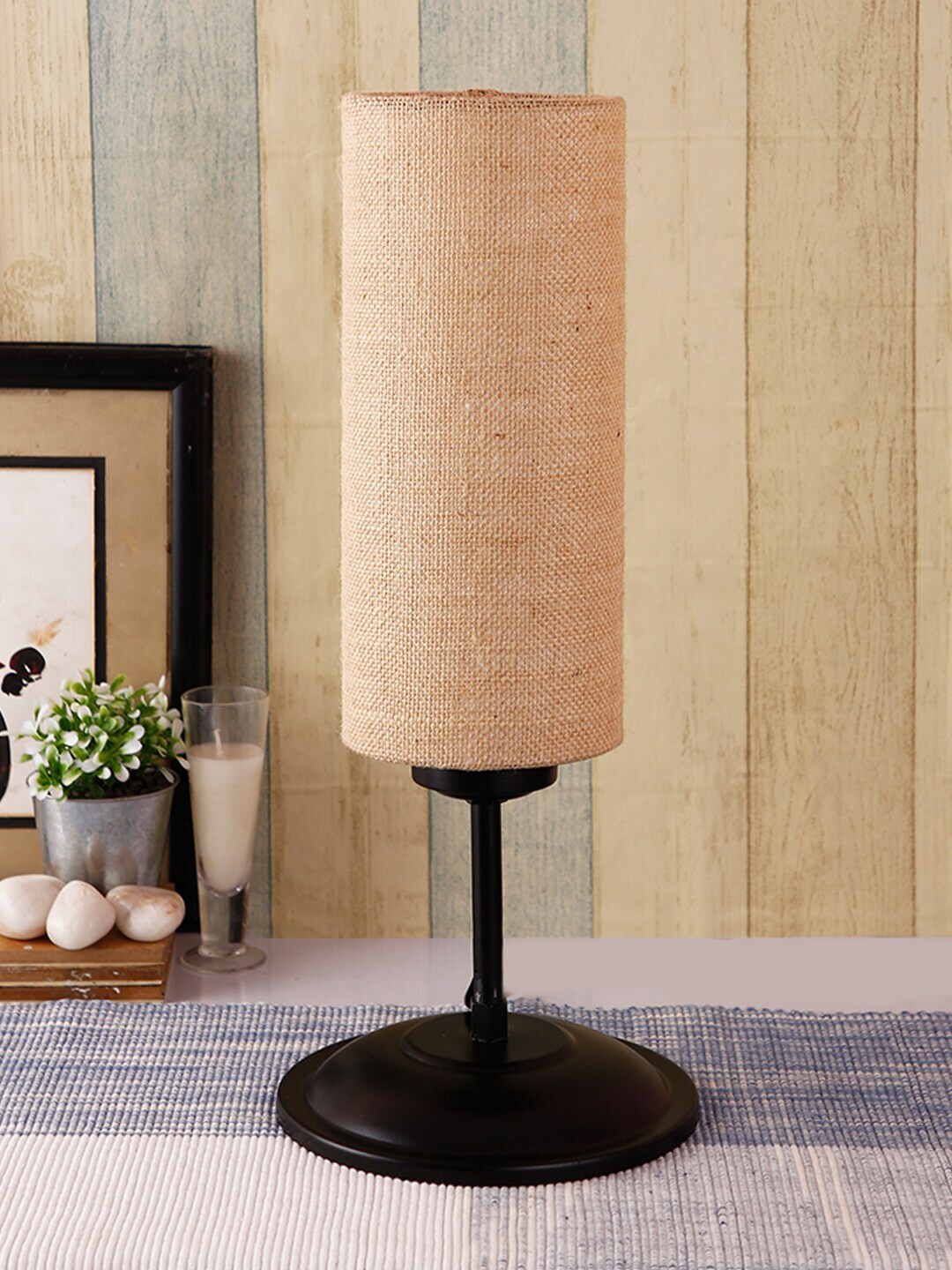 Devansh Beige & Black Solid Contemporary Buffet Table Lamp