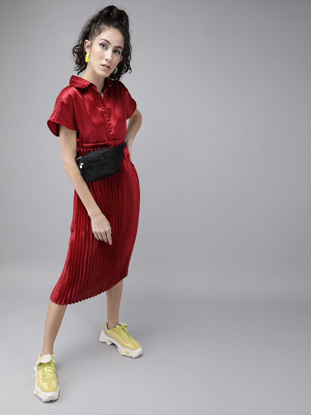 The Dry State Women Red Solid Fit and Flare Dress