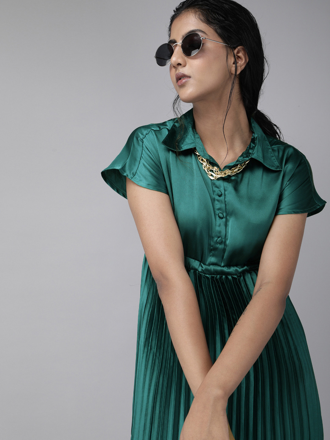 The Dry State Women Teal Blue Solid Fit and Flare Dress