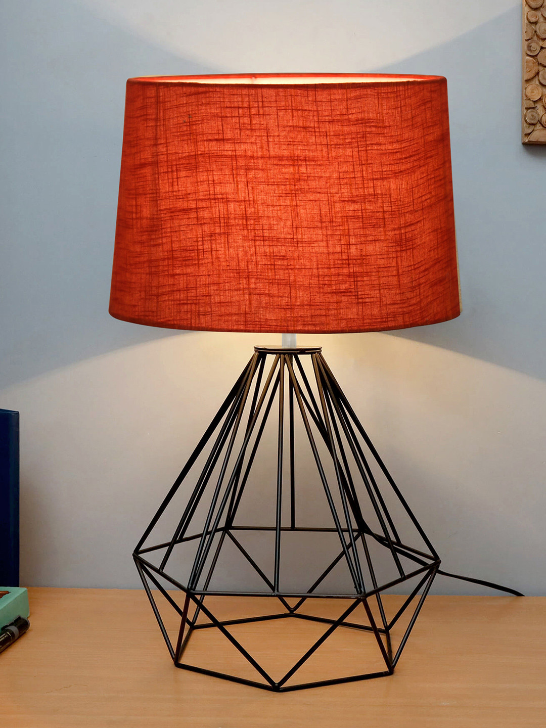 Homesake Maroon & Black Solid Diamond Shaped Table Lamp