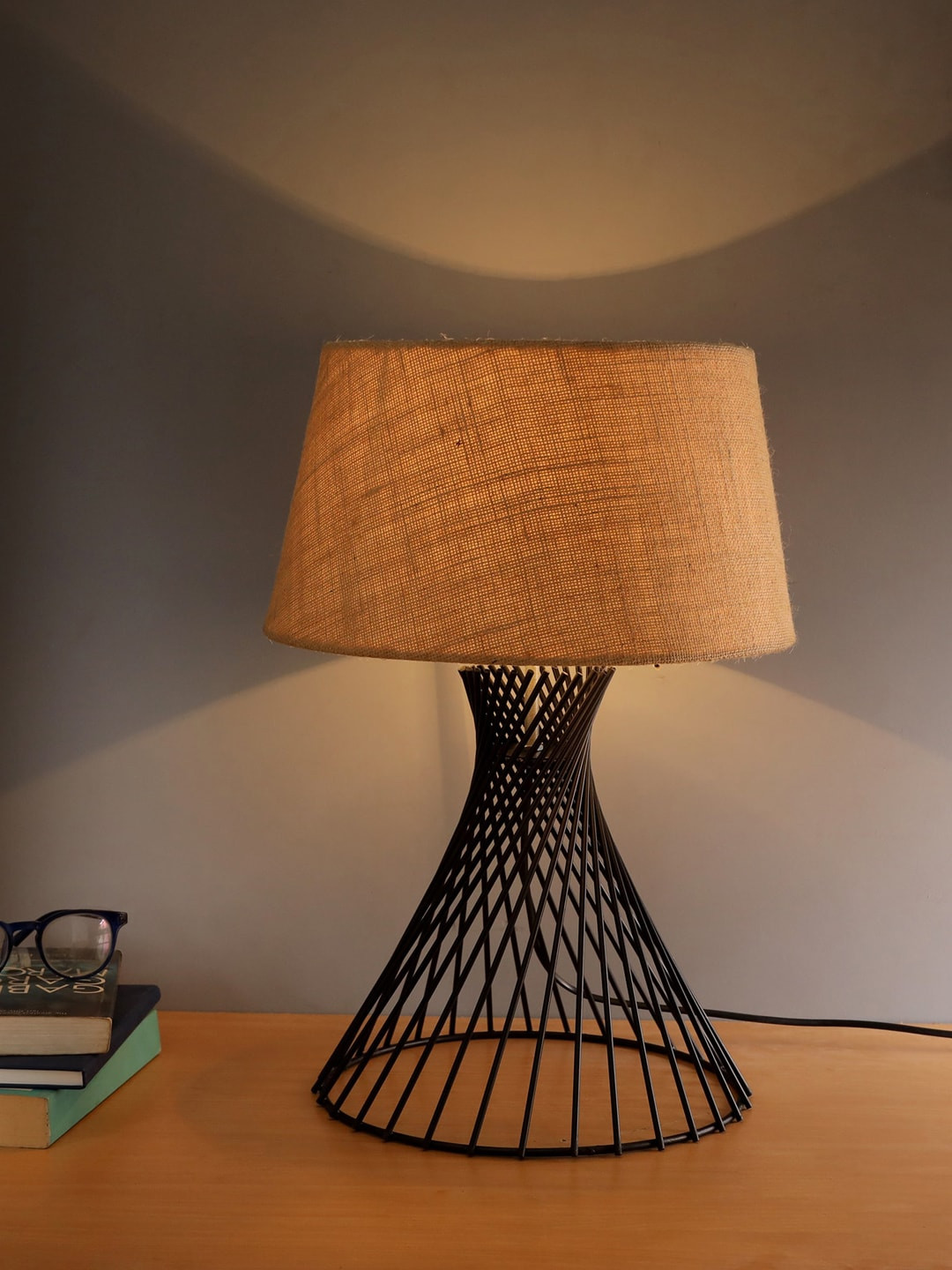 Homesake Beige & Black Solid Classic Country Table Lamp with Shade