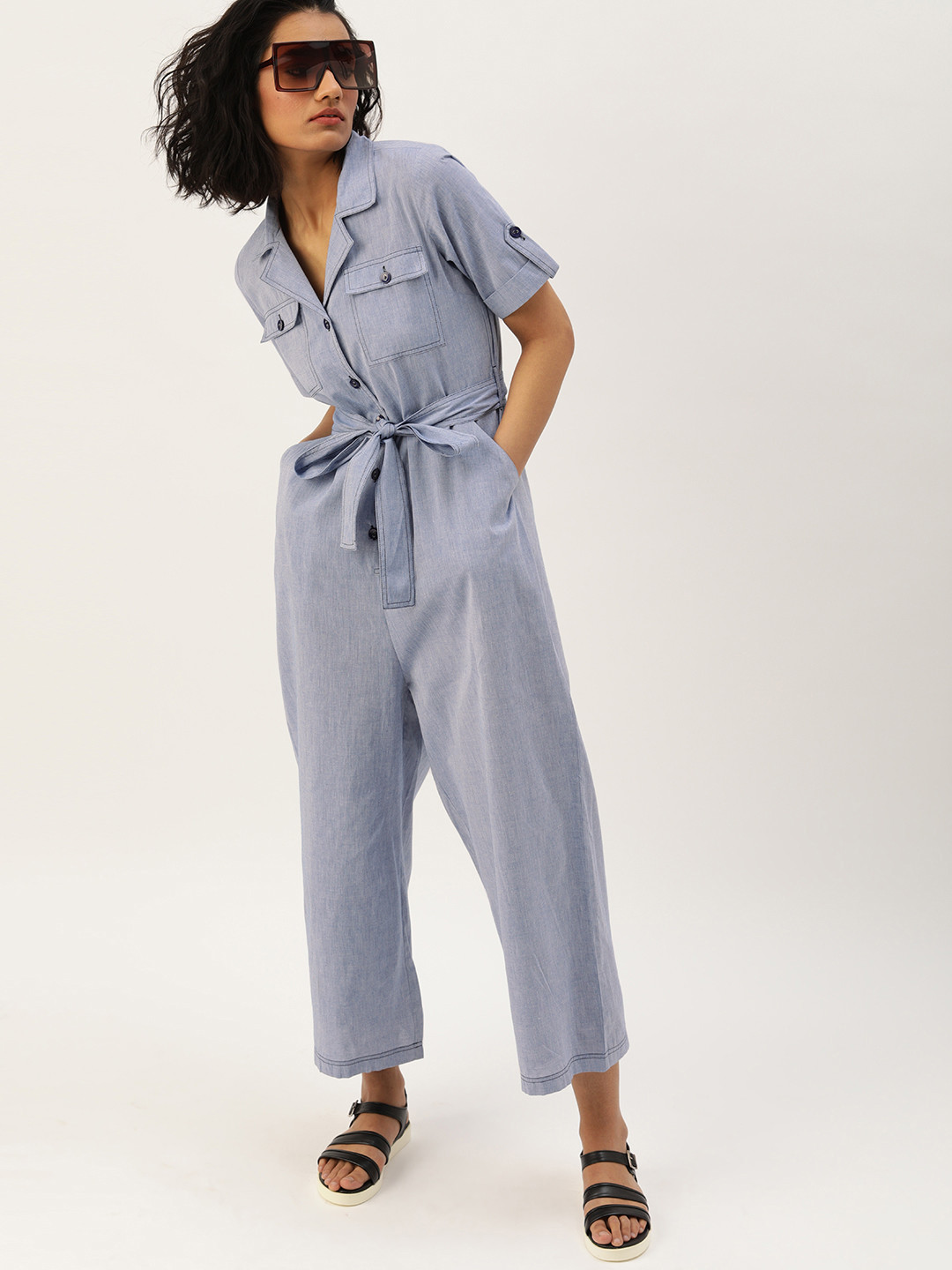 Style Quotient Women Blue Solid Basic Jumpsuit