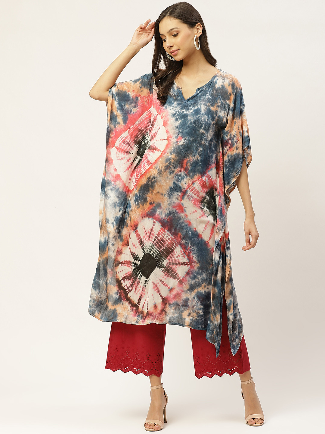 Maaesa Women Multicoloured Hand Dyed Asymmetric Kaftan Kurta