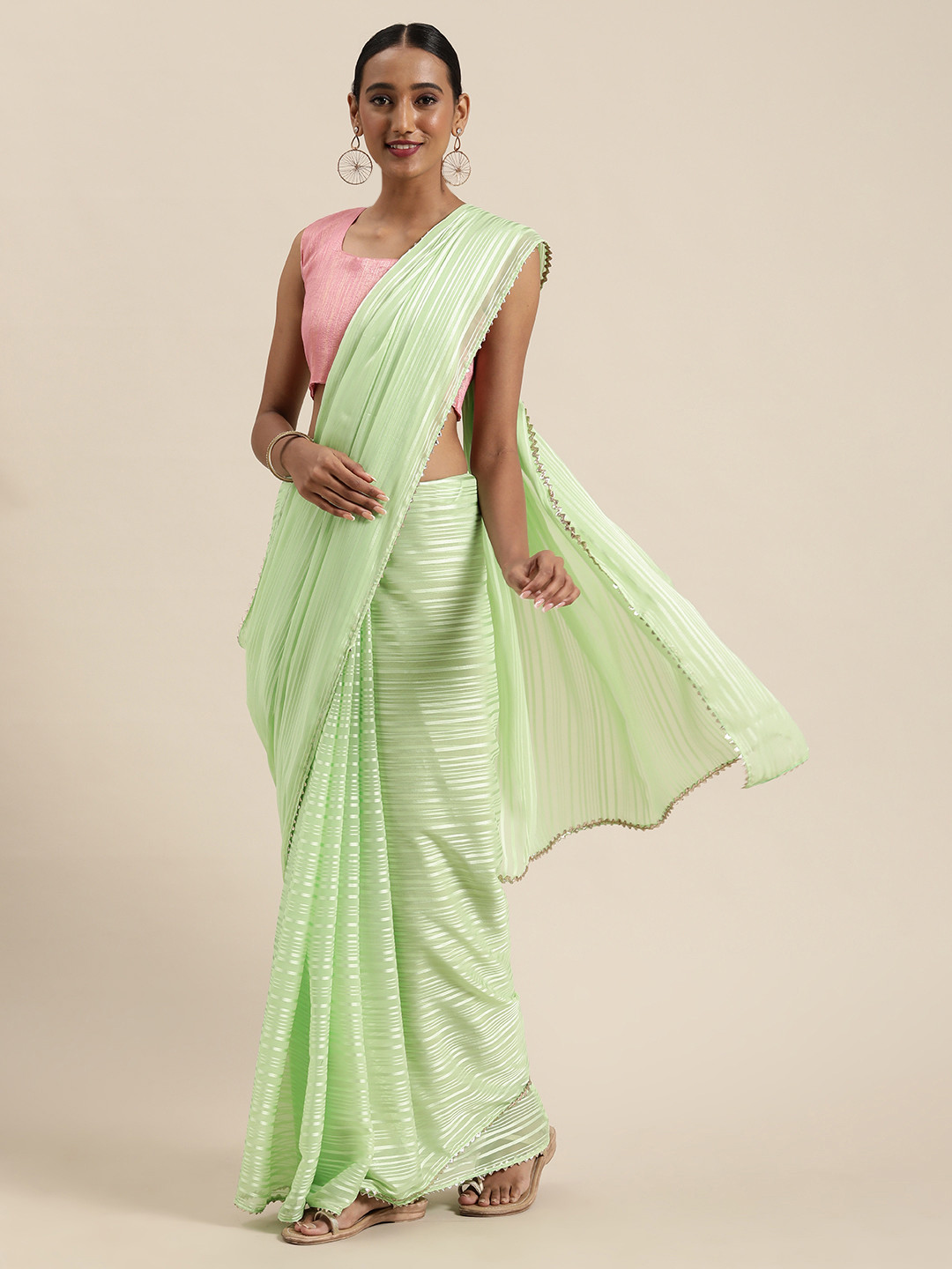 Saree mall Green Striped Mysore Silk Saree