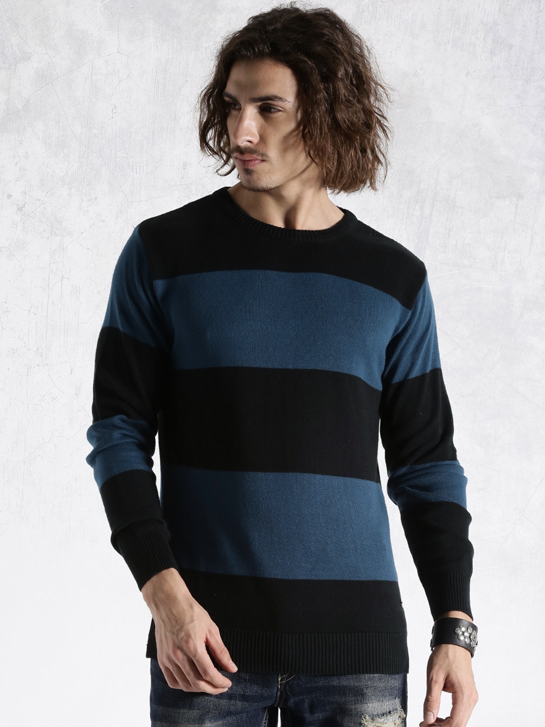 black and blue striped sweater