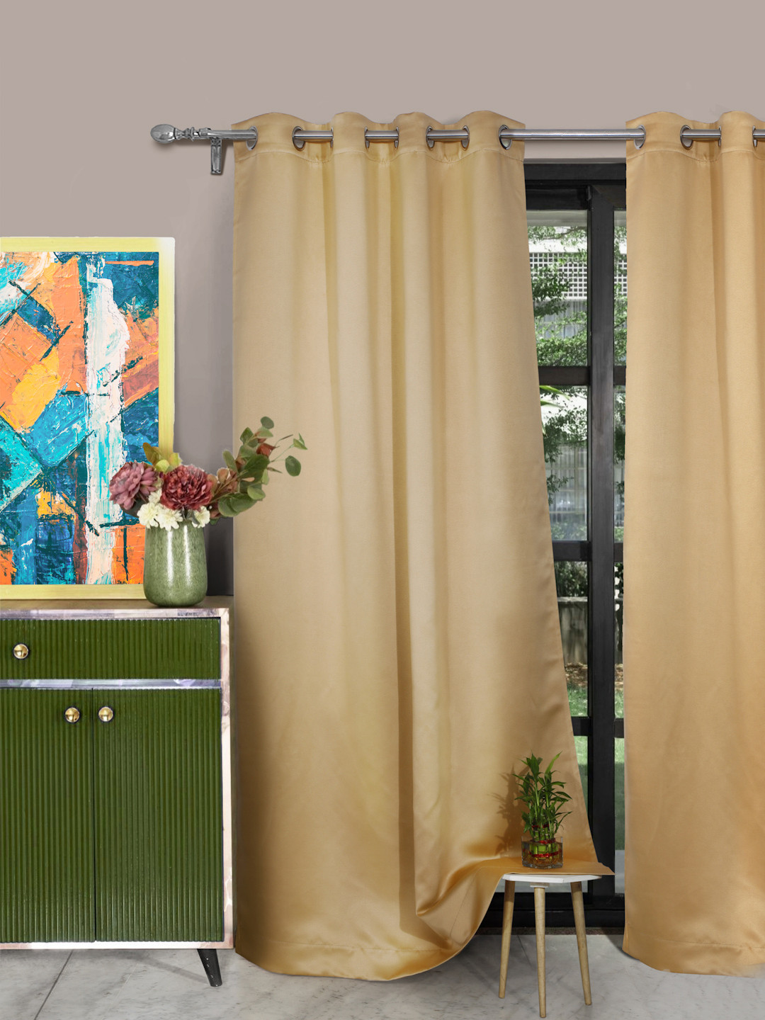 ROSARA HOME Green Set of 2 Long Door Black Out Curtains
