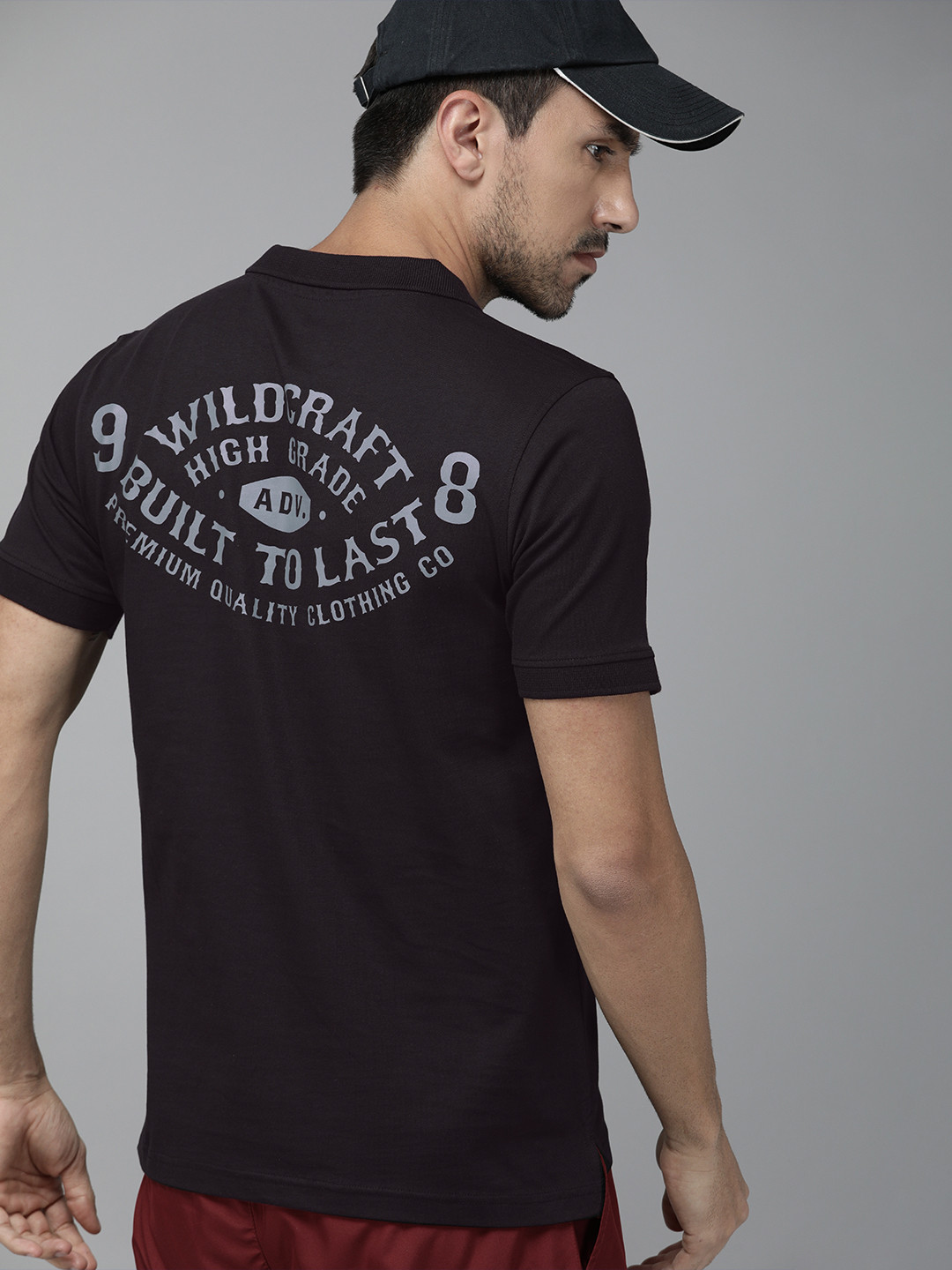 Wildcraft Men Black Back Printed Polo Collar Active T-shirt