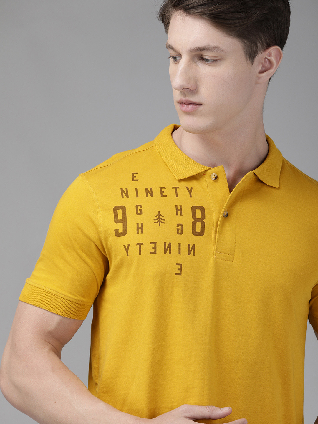 Wildcraft Men Yellow Printed Active 10 Pure Cotton Polo Collar Pure Cotton T-shirt