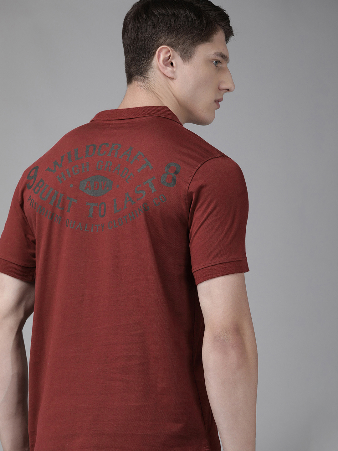 Wildcraft Men Maroon Active 9 Pure Cotton Printed Polo Collar Pure Cotton T-shirt