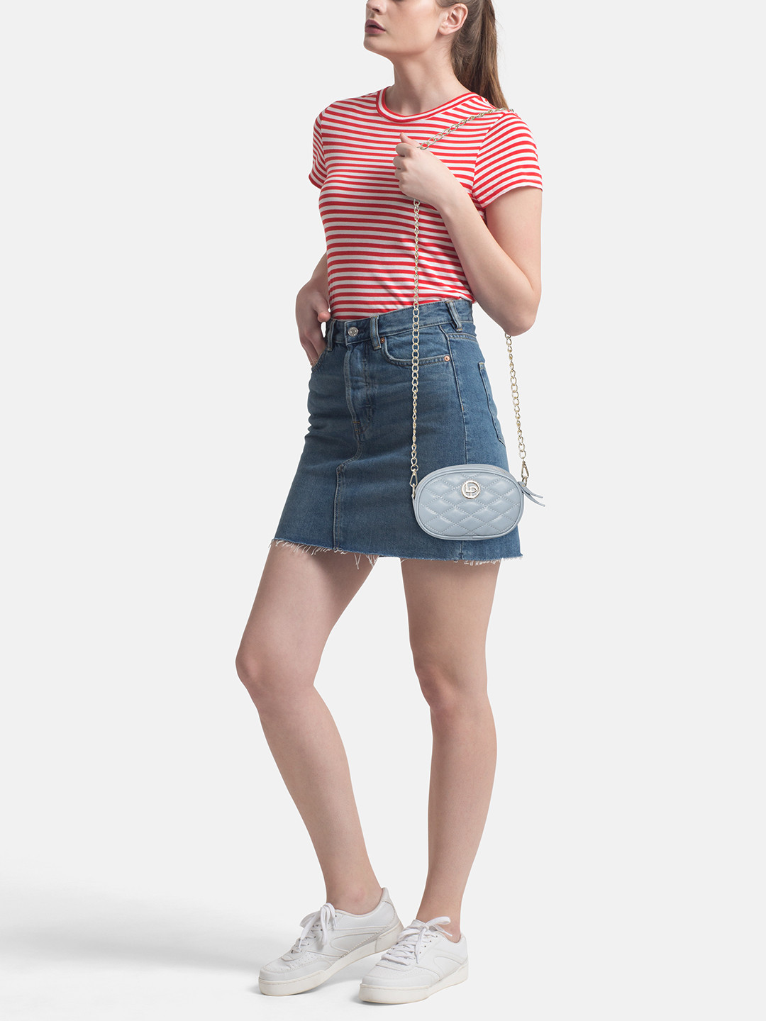 Lino Perros Women Blue Quilted Sling Bag Cum Fanny Pack